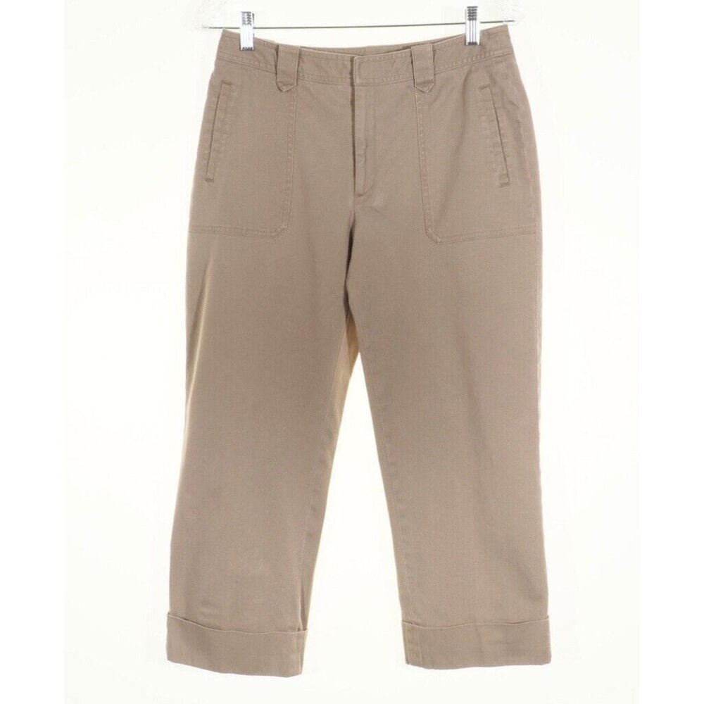 Rafaella Womens Khaki Cropped Pants Size 6 Cotton/Spandex Blend With Pockets & B
